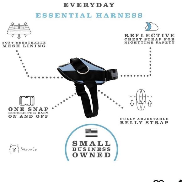 SHAWN Co Essential Dog Harness No-Pull w 3 Leash Clips Reflective No Choke XS - Picture 6 of 8